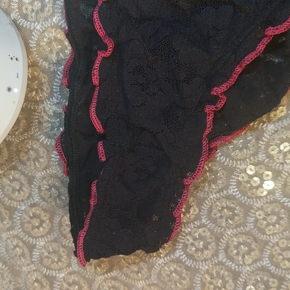 Lace Panties from Steve in size Large. Black Lace with Hot Pink Shirred trim. - Picture 3 of 8